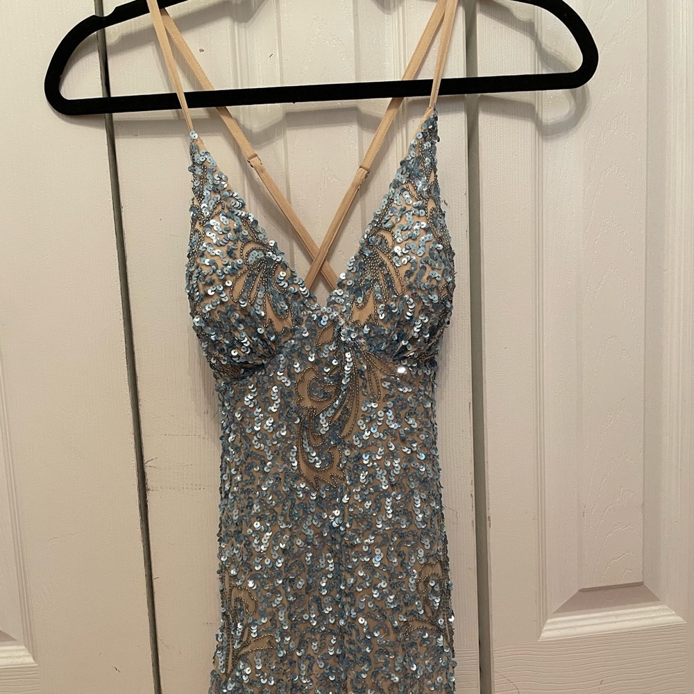 Open back blue sequin Rene the Label dress